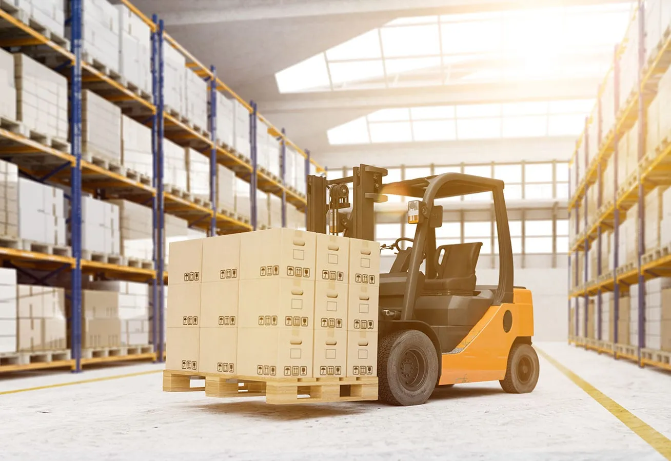 Warehouse racks with forklift